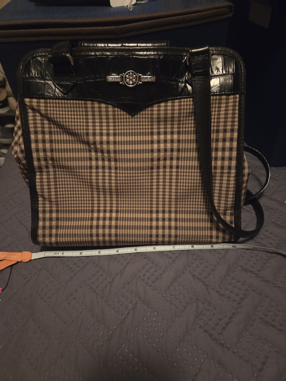 Brighton Black and Tan Plaid Shoulder Bag